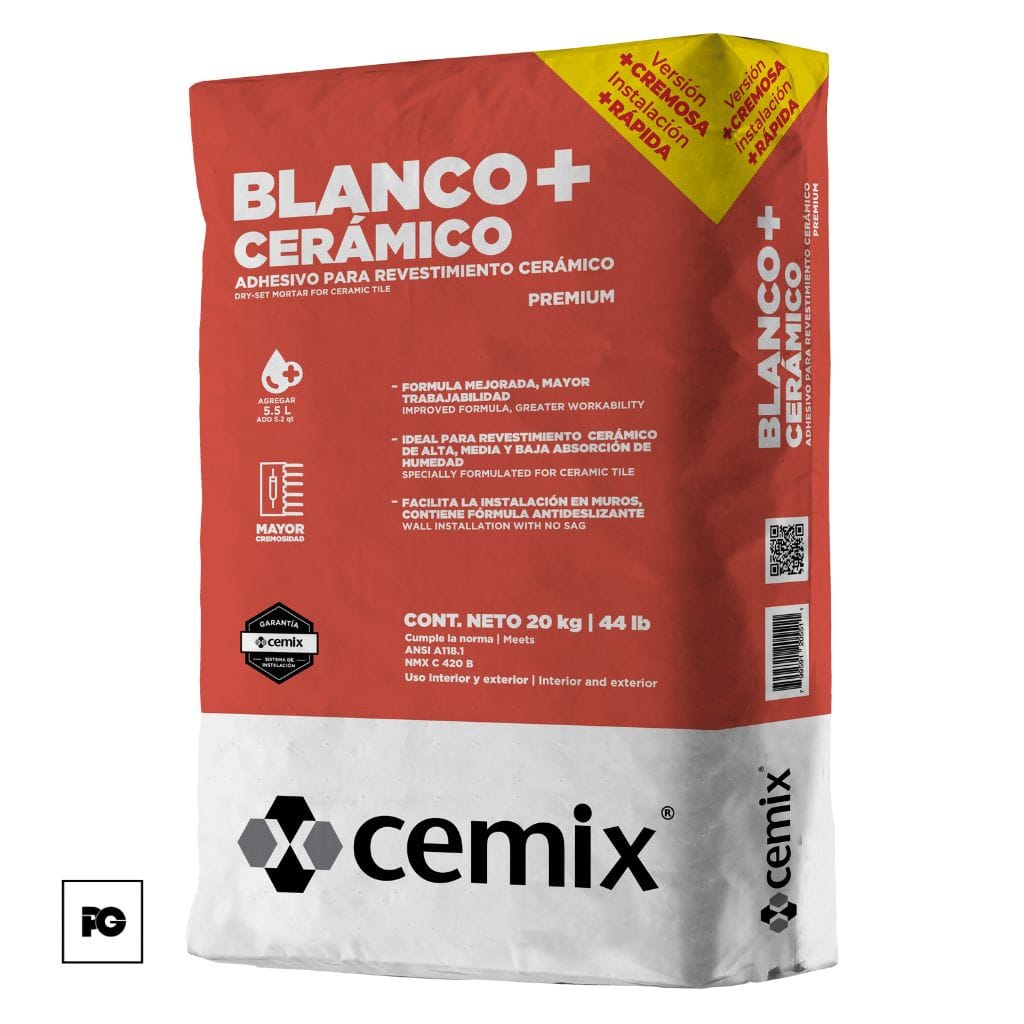 Adhesivo blanco para pegar gres y cerámica 20 kg.