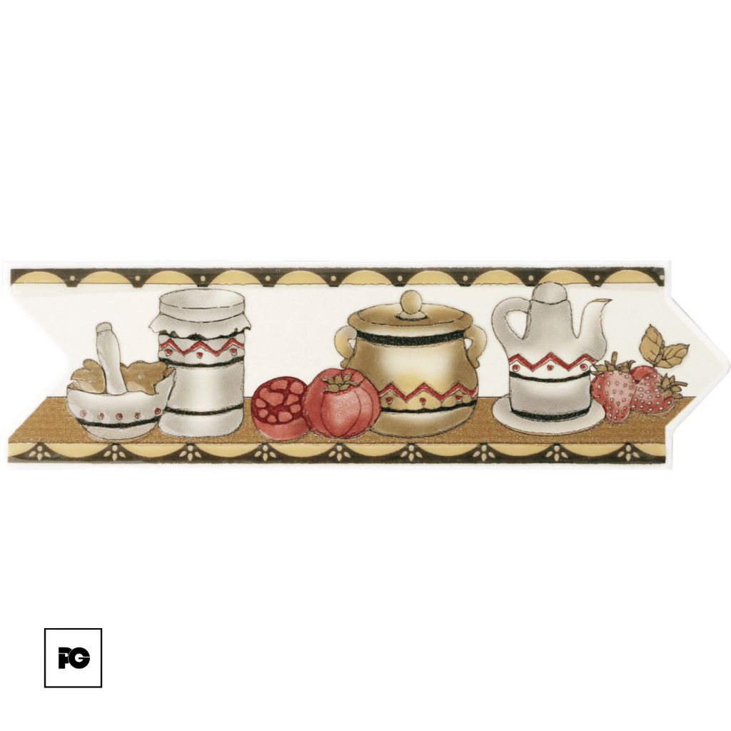 Decorative kitchen banner with ceramic jars