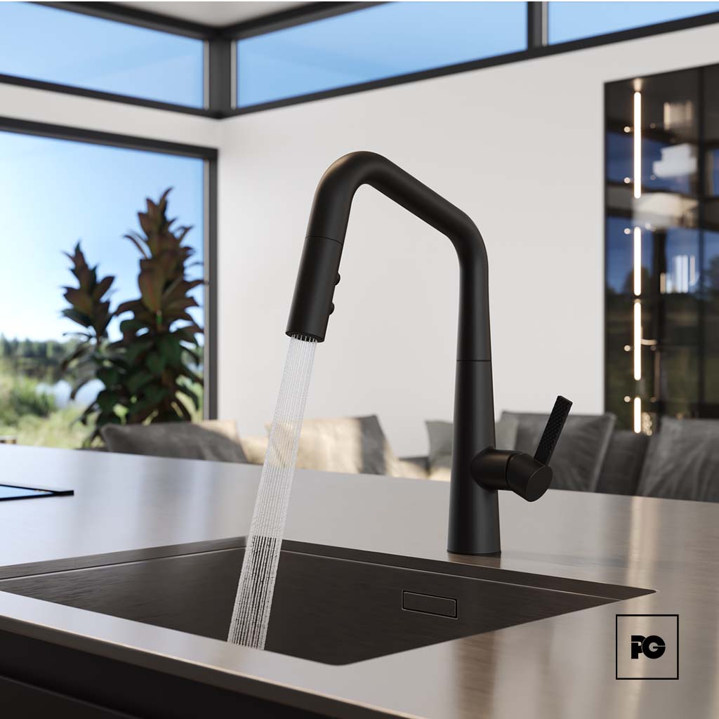 Monomando para Cocina Asari Color Negro Mate con Cuello Extraíble y Doble Función de Chorro. - Imagen 2