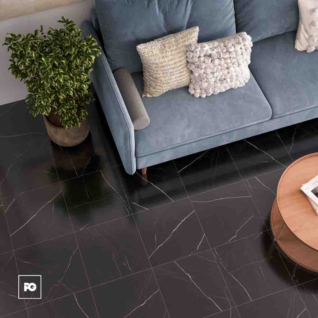 Piso cerámico brillante color negro formato 44x44, modelo Mármol Radu. - Imagen 2