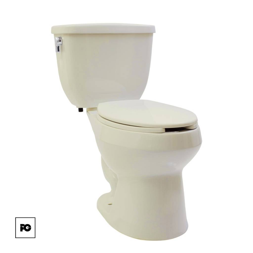 White ceramic toilet with tank and closed seat