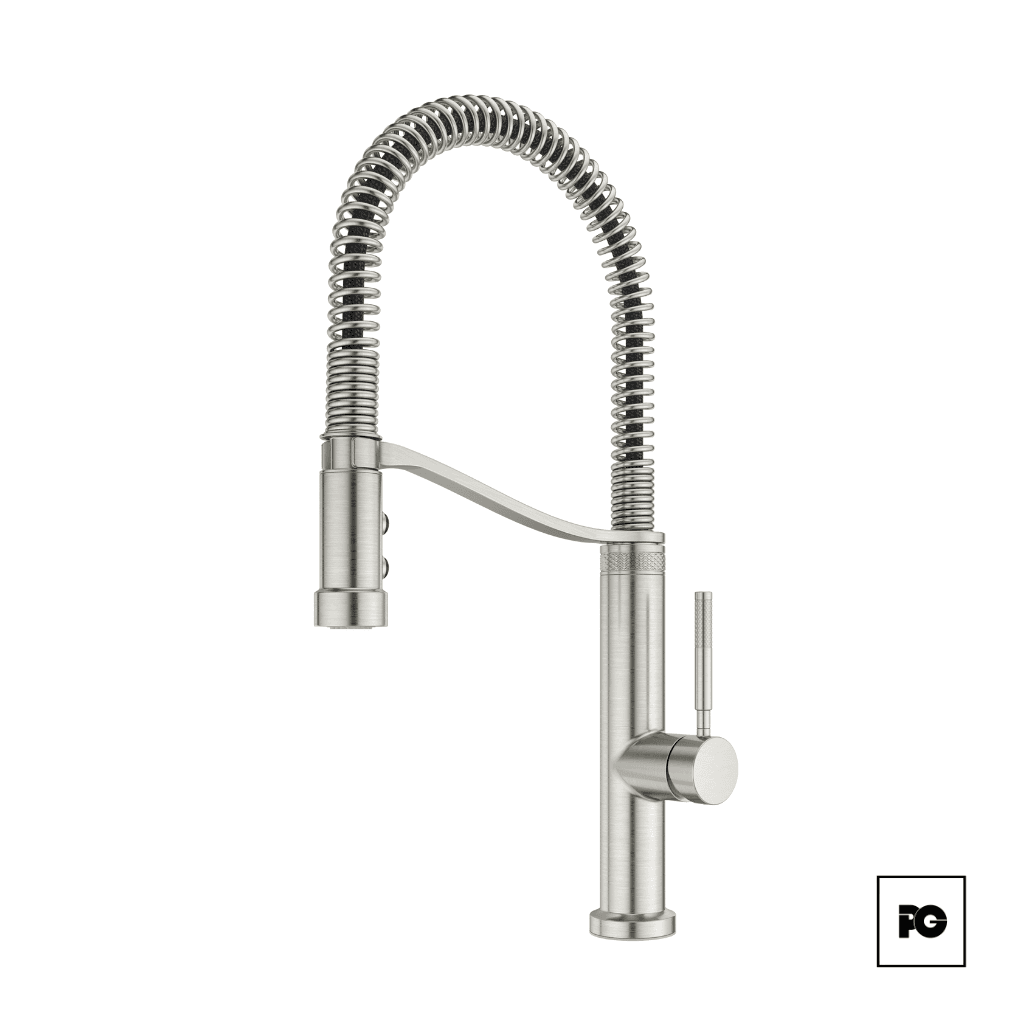Monomando para Cocina Bruton de Acero Inoxidable con Cuello Extraíble Tipo Resorte.