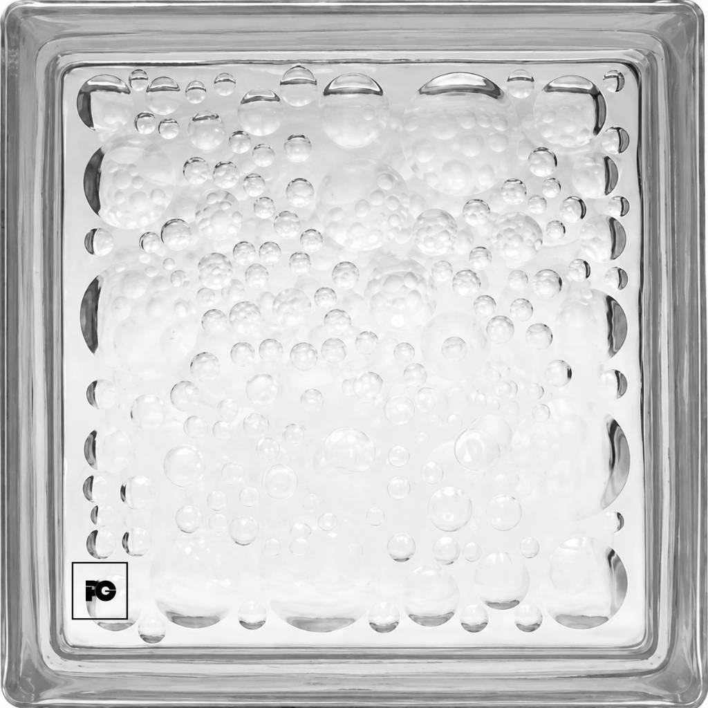 Close-up of a square glass dish filled with carbonated liquid and many bubbles