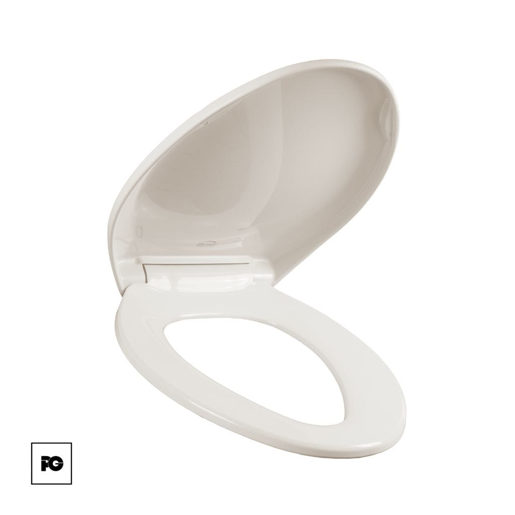 Asiento de plástico alargado, color hueso con sistema de ajuste perfecto.