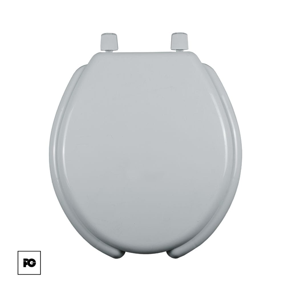 Asiento de plástico redondo, color blanco, frente abierto con tapa. - Imagen 2
