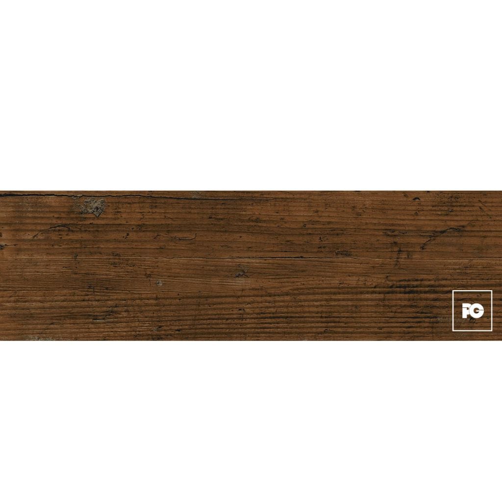 Piso cerámico tipo madera color nogal formato 18x60, modelo American.